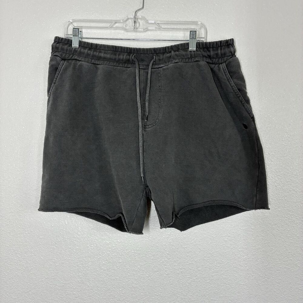 Brixton Sweat Shorts Mens XL Gray Fleece Elastic Waist Drawstring Raw Hem Logo